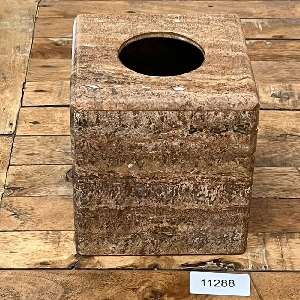 Waterstone Handmade Dark Travertine Marble Tissue Cover Natural Stone